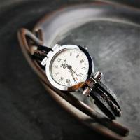 Armbanduhr, Lederuhr, Uhr, Damenuhr,  silberfarben, Leder, Länge wählbar Bild 2