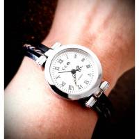 Armbanduhr, Lederuhr, Uhr, Damenuhr,  silberfarben, Leder, Länge wählbar Bild 3