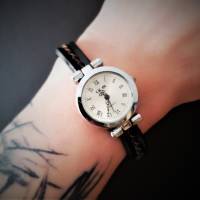 Armbanduhr, Lederuhr, Uhr, Damenuhr,  silberfarben, Leder, Länge wählbar Bild 5