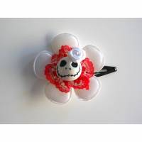 Skull  Blume Stoff weiss / rot Rose  Totenkopf ,Haarspange ,cosplay, Spitze, Bild 1