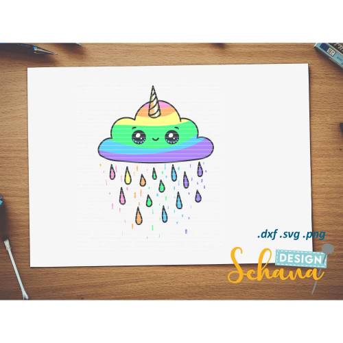 Einhorn Wolke Regenbogen dxf Plotterdatei svg png süßes Kindermotiv Einhörn Regenbogen Regentropfen Bügelbild tshirt dxf datei ausmalen png