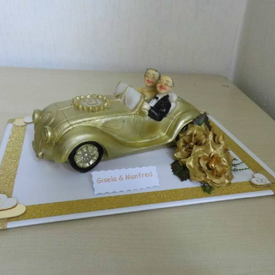 Goldhochzeit - Geldgeschenk - 50 Jahre Ehe Tischdeko Cabrio - Geschenkidee Goldene Hochzeit