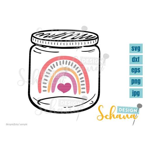 Plotterdatei Regenbobgen Liebe im Glas mit rosa Herz EPS SVG DXF png jpg pdf digistamp digital paper sublimation plotter
