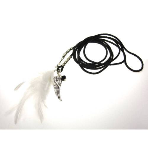 Lederkette " BOHEMIA " Kette mit Federn und Flügel