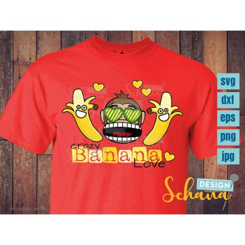Plotterdatei Affe Banane SVG Crazy Banana Love Plottdatei svg eps dxf png jpg Bügelbild Shirt gestalten Kinder digitales Poster Digistamp