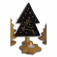 Weihnachtsdeko X-Mas bestickte Tannenbäumchen auf schwarzem Filz mit Holzfuß weihnachtliche Dekoration Bild 1