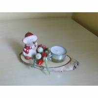 Weihnachten Deko Maus mit Teelicht auf einer Baumscheibe Bild 1