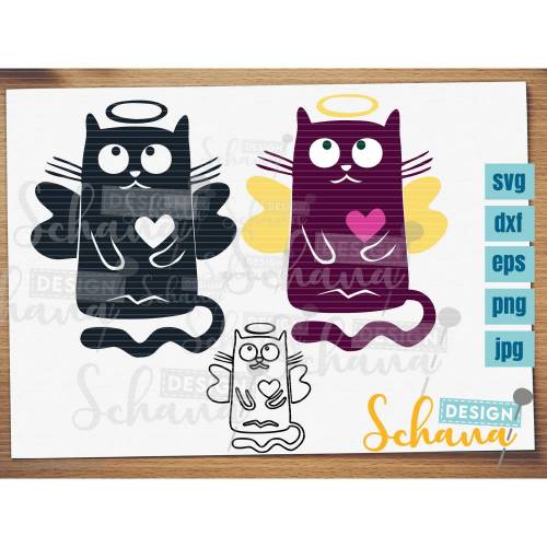 Plotterdatei Bügelbild Katzenengel, niedliche Katze als Engelsvg eps dxf png jpg Maske verschönern, Plotterdatei niedliche Katze Digistamp
