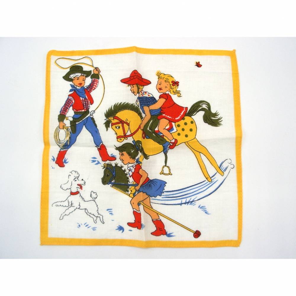 Vintage Taschentuch Kinder Stofftuch Cowboy Bild 1