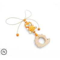 Babyschalenanhänger/Kinderwagenanhänger - Häkelfuchs/Igel in beige/orange - Natur - Bild 1