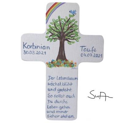Holzkreuz "Lebensbaum" zur Geburt , Taufe,Kommunion
