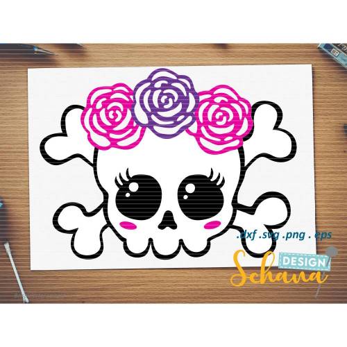 Totenkopf Süße Sugar Skulls Totenkopf Datei  Punk Gothic Emo girls  EPS SVG DXF png -  Wandsticker - Plotter - Bügelbild Plotterdatei