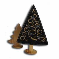 Weihnachtsdeko X-Mas bestickte Tannenbäumchen auf schwarzem oder grauem Filz mit Holzfuß weihnachtliche Dekoration Bild 1
