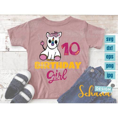 Plotterdatei Einhorn Geburtstagsshirt Motiv 10 Geburstag süß EPS DXF SVG png u jpg Plotterdatei Digistamp Sublimation Druck cricut cameo pdf