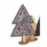 Weihnachtsdeko X-Mas bestickte Tannenbäumchen auf grauem Filz mit Holzfuß weihnachtliche Dekoration Bild 1