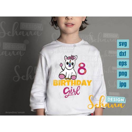 Niedliches Einhorn Geburtstagsdatei Plotterdatei 8 Geburstag EPS DXF SVG png u jpg Plotterdatei Digistamp Sublimation Druck cricut cameo pdf