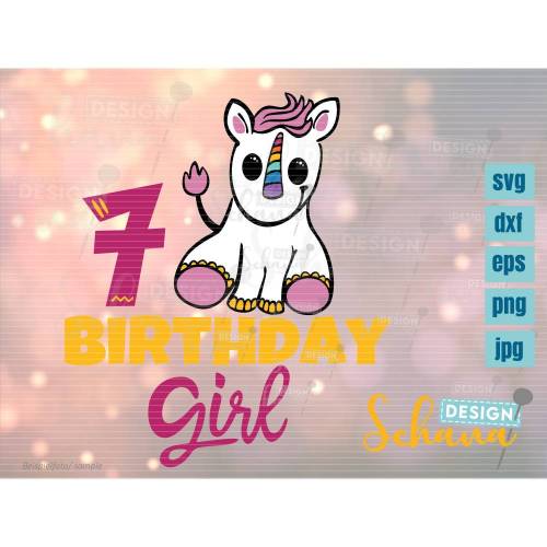 Niedliches Einhorn Geburtstagsdatei Plotterdatei 7 Geburstag EPS DXF SVG png u jpg Plotterdatei Digistamp Sublimation Druck cricut cameo pdf