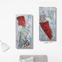 Acrylbild als verspielte Collage mit kleinen Extras auf Leinwand, Arktis, Kleine Kunst, Wohnraumdekoration, Original Bild 1