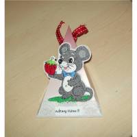 Geldgeschenk Geschenkverpackung - Achtung Mäuse Dreieckschachtel mit Applikation zum Aufbügeln - Nähen Bild 1