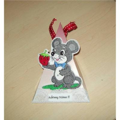 Geldgeschenk Geschenkverpackung - Achtung Mäuse Dreieckschachtel mit Applikation zum Aufbügeln - Nähen