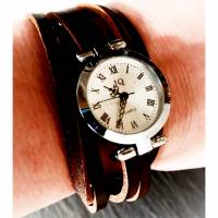 Wickeluhr, Armbanduhr, Lederuhr, braun, lässiger Vintage-Stil, bronze oder silber Bild 1