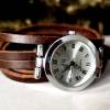Wickeluhr, Armbanduhr, Lederuhr, braun, lässiger Vintage-Stil, bronze oder silber Bild 3