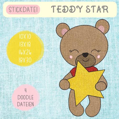 Digitale Stickserie  "Teddy Star Doodle" für den 10x10 - 18x30 cm (4x4 - 7x12") Stickrahmen
