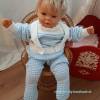 Vintage, zweiteiliger Babyanzug gestrickt blau weiß Hose und Jäckchen, Größe ca. 74 Bild 2