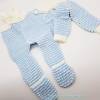 Vintage, zweiteiliger Babyanzug gestrickt blau weiß Hose und Jäckchen, Größe ca. 74 Bild 4
