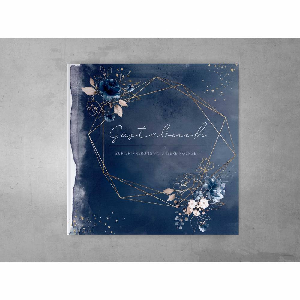 Gästebuch Hochzeit Aquarell Dark Blue Rosen mit weißen Seiten Hardcover 21x21cm Bild 1