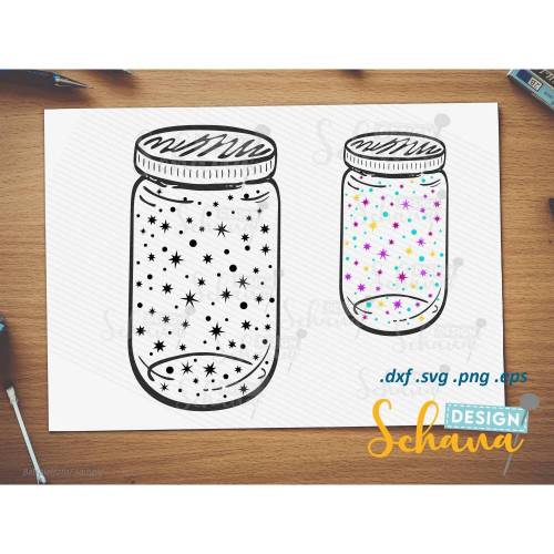 Feenstaub Glas Magisches Einmachglas 2 Designs bunt und s/w Plotterdatei SVG DXF PNG  eps Digistamp Fee Clipart Silhouette Plotter Bügelbild
