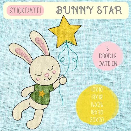 Digitale Stickdatei  "Bunny Star Doodle" für den 10x10 - 20x30 cm (4x4 - 8x12") Stickrahmen
