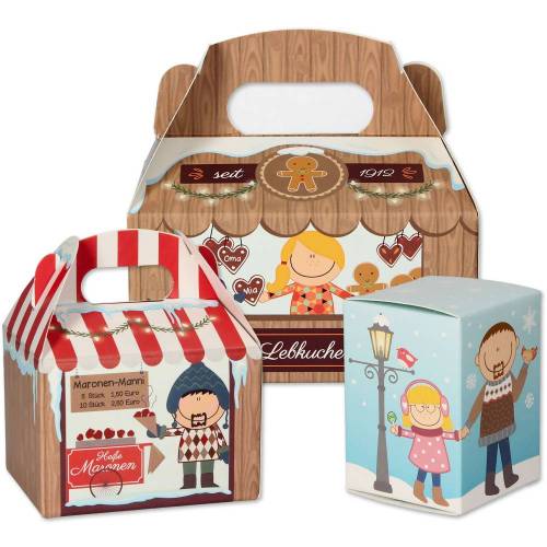 Weihnachtsmarkt Adventskalender zum Befüllen - Weihnachtskalender mit 24 Schachteln und Adventskalenderzahlen - wiederve