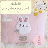 Digitale Stickserie  "Bunny Balloon Doodle" für den 10x10 - 18x30 cm (4x4 - 7x12") Stickrahmen Bild 1