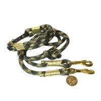 Leine Halsband Set verstellbar braun, oliv, beige, gold,, mit Leder und Schnalle Bild 1