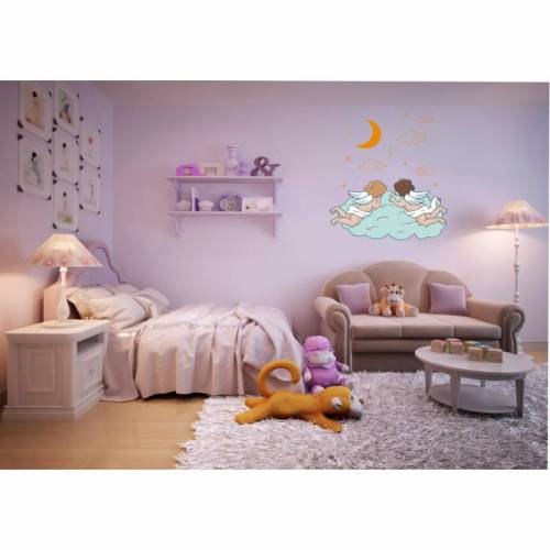 Top Wandtattoo Babyengel auf Wolken für das Kinderzimmer, Spielzimmer,konturgeschnitten in 5 Größen ab 30 cm B x 50 cm H