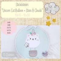 Digitale Stickserie  "Unicorn Cat Balloon Doodle" für den 10x10 - 18x30 cm (4x4 - 7x12") Stickrahmen Bild 1
