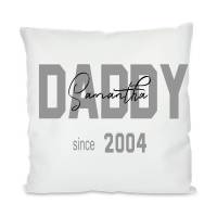 personalisierter Kissenbezug, "Daddy since", weiß, mit Druck, Kindernamen auf Daddy, satiniert, Geburtsjahr, Bild 1
