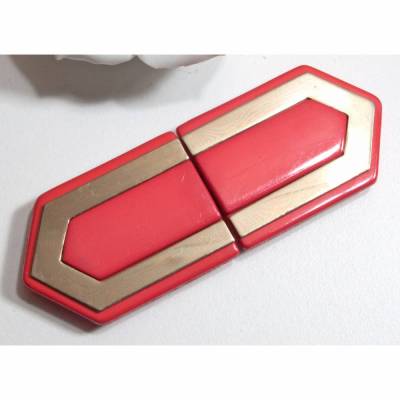 Vintage alte Gürtelschließe 25mm, orangerot, silberfarben, Art Deco Stil, 2.-teilige Schnalle, Gürtelschnal