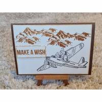 Geburtstagskarte " Make A Wish " Berge , Flugzeug , Braun Bild 1