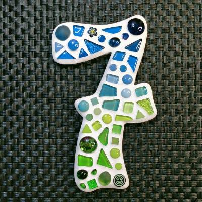 Hausnummer 7 als Mosaik **Glasmosaik für den Hauseingang**handgefertigt**