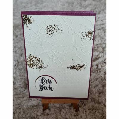 Gratulationskarte " für Dich " geprägtes Rosenmotiv