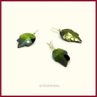 Schmuckset  "Leaf" Blatt Ohrhaken und Anhänger Zirkon facettiert, olivgrün/Silber 925 Bild 1