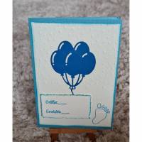 Glückwunschkarte " Geburt " Größe , Gewicht , Luftballons Bild 1
