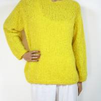 Gelber Alpaka Pullover mit langen Ärmeln, kuschelweicher Damenpullover Bild 8