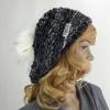 Beanie Basken-Mütze mit Kunst-Fell-Bommel grau schwarz Strickmütze Bild 3