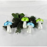 Weihnachtsdeko 4er Set Pilze aus Glas, Christbaumkugeln, Stückpreis 3,50 Euro, Christbaumschmuck, Material Bild 1