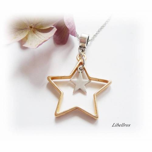 Gliederkette mit Kettenanhänger Sterne - Geschenk - elegant,edel - gold- und silberfarben