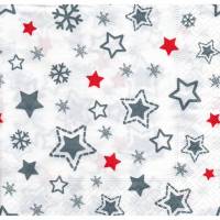 5 Servietten / Motivservietten  Winter / Weihnachts Motive /  Sterne / Schneeflocken grau - weiß - rot W 356 Bild 1