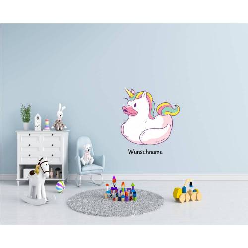 Liebevolles Wandtattoo Einhorn Duck für das Kinderzimmer,Spielzimmer,konturgeschnitten in 11 Größen ab 20 cm B x 20 cm H